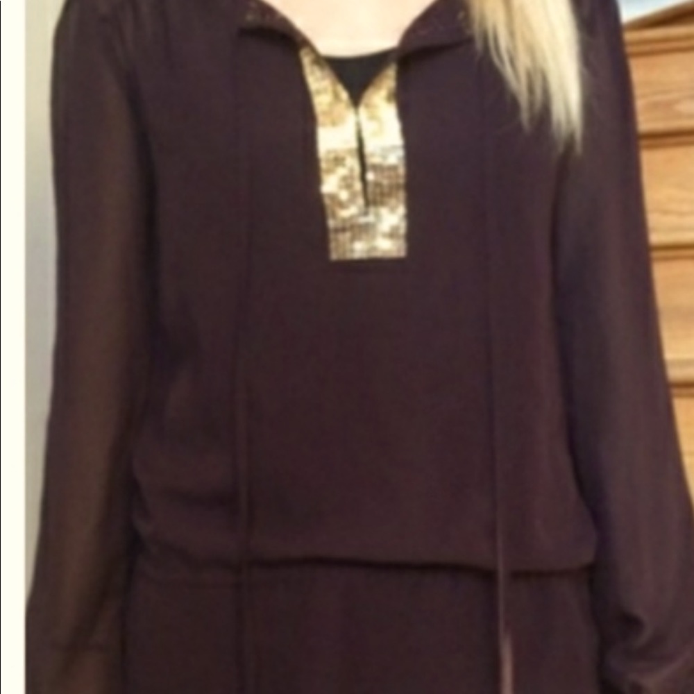 Meghan Noland Tops | Meghan Noland Sheer V-Neck Blouse | Color: Brown